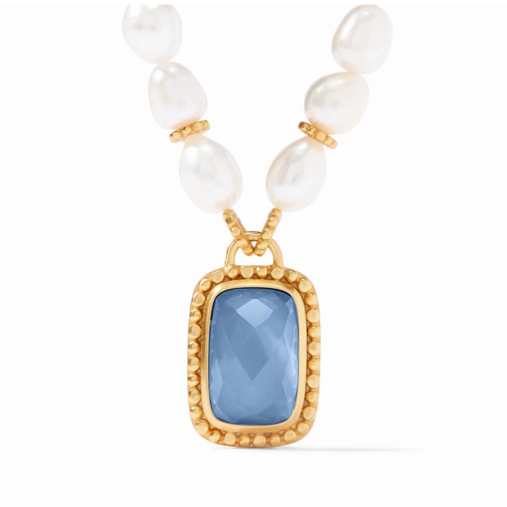 NWT Luxury Summer Authentic Julie Vos Pearl Iridescent Chalcedony Blue Necklace